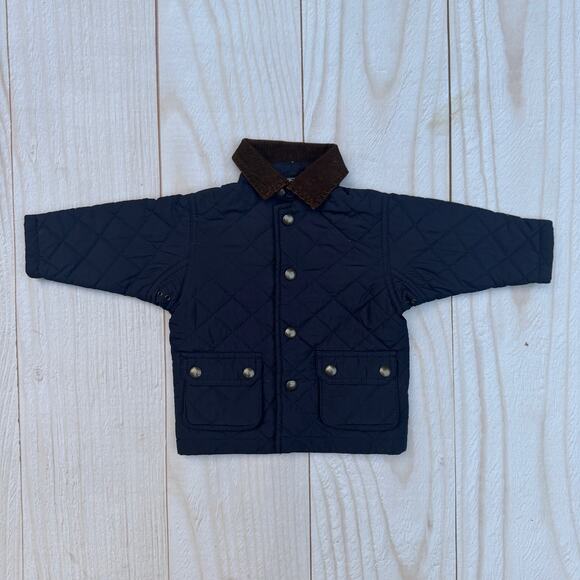 Polo Ralph Lauren Baby Boys 9 Months Navy Quilted Barn Jacket Corduroy Collar - Picture 1 of 6